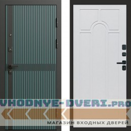 Входная дверь ГРАУНД Velutto Verde Бетон Арка белое дерево